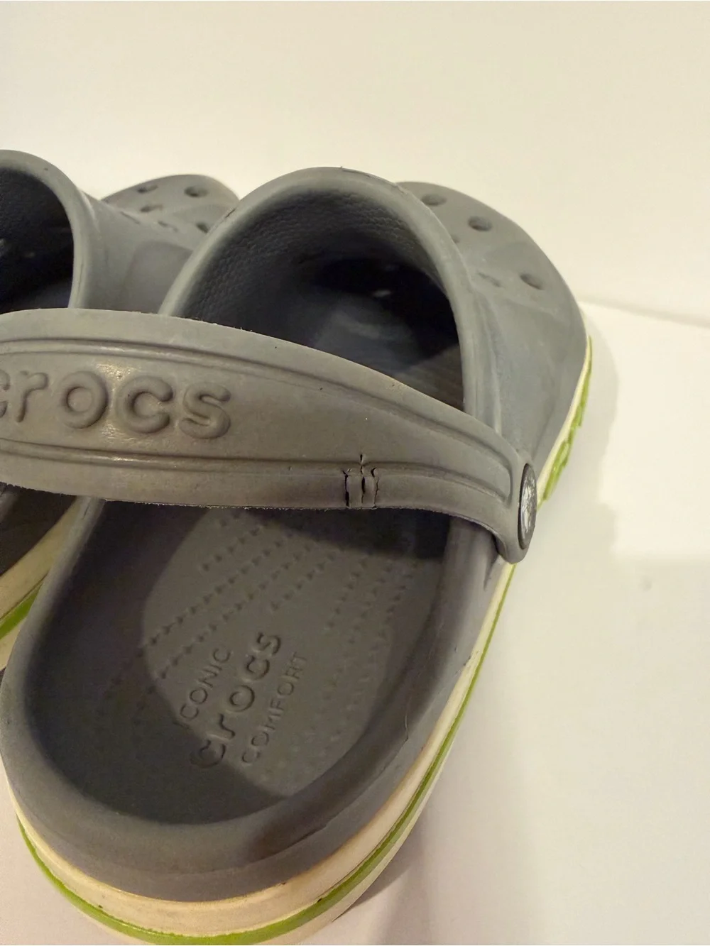 CROCS Kids Gray Clog with Lime Logo Stripe